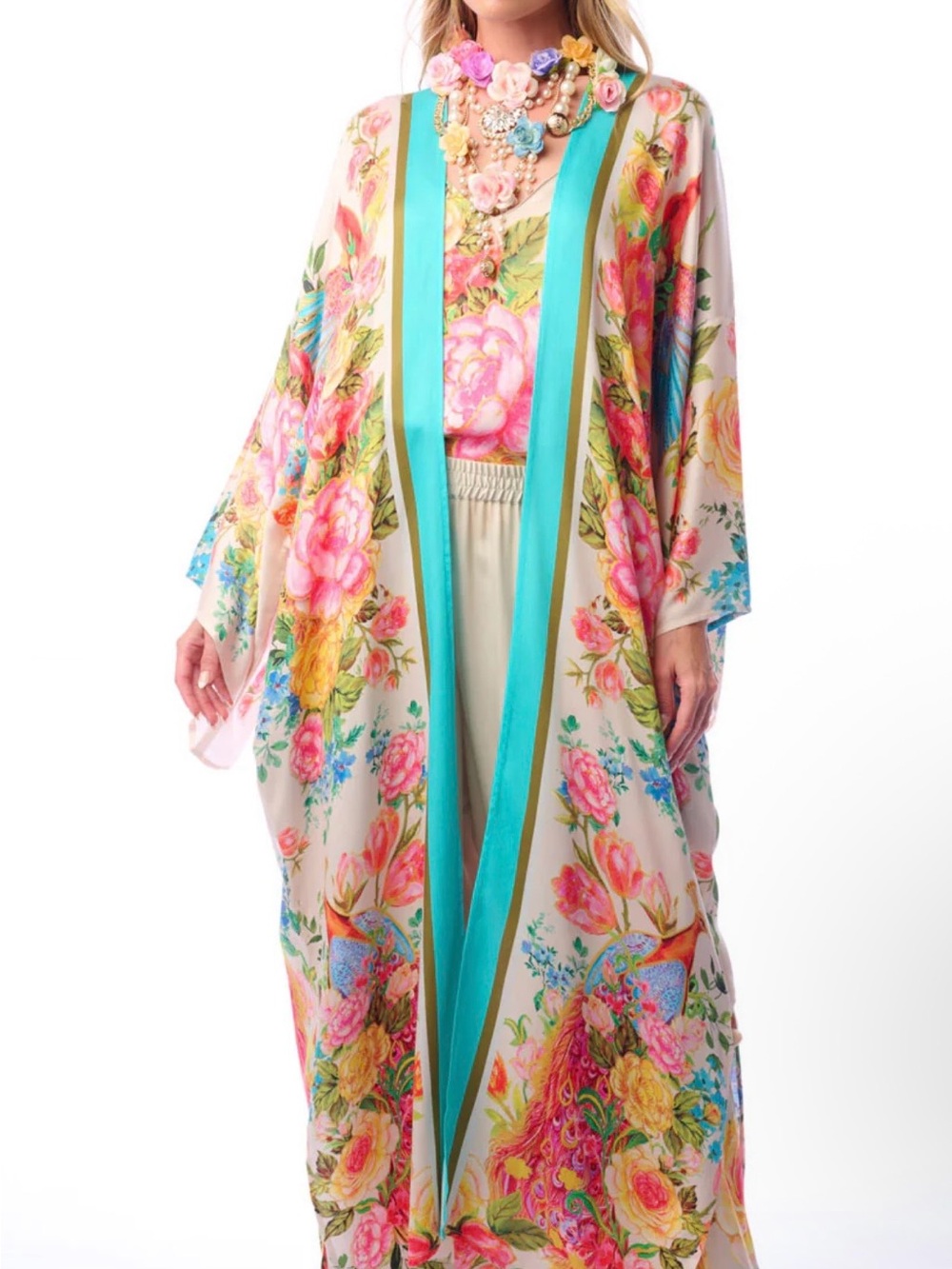 Vibrant Romantic Elegant Floral Earth Angels Maxi Kimono, NWT